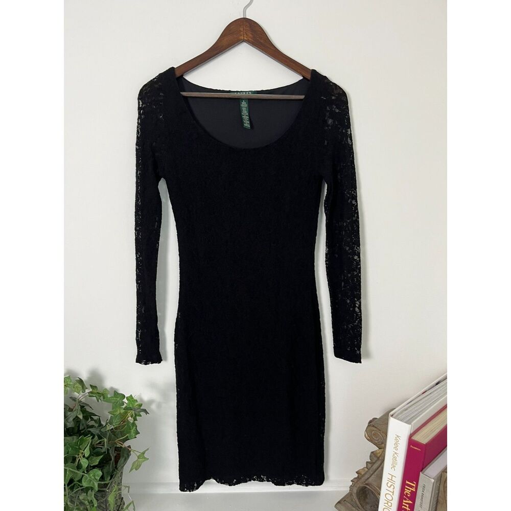 Lauren Ralph Lauren Black Floral Lace Sheath Dress Romantic Goth SZ S